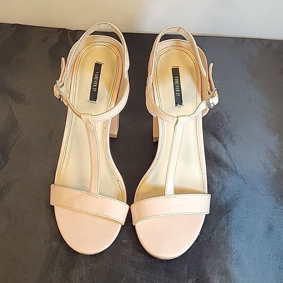 FOREVER 21 ANKLE STRAP OPEN TOE TWO STRAP BAND BLOCK HEEL SANDAL - Picture 14 of 15